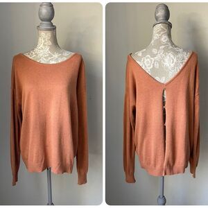 One Grey Day Silk Blend Button Back Sweater in Orange/Rust
